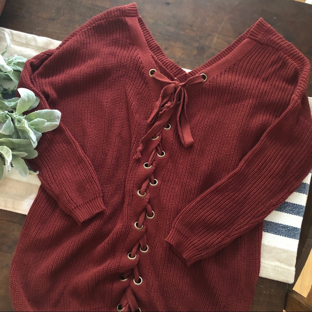 Lace Up Back Sweater